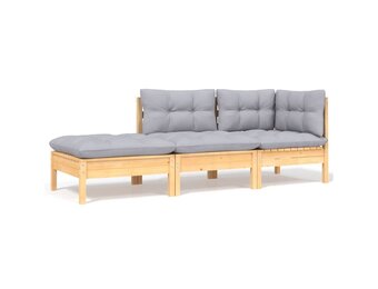 VidaXL Loungeset Grenenhout Grijs - 3-delig - 35% Korting