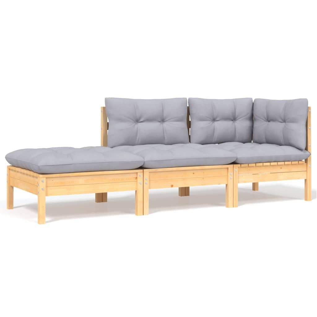 VidaXL Loungeset Grenenhout Grijs - 3-delig - 35% Korting