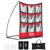 VEVOR 9-gaats honkbalnet, 91,4 x 76 cm, softbal honkbaltrainingsuitrusting voor het raken van pitching-oefeningen, draagbare snelmontagetrainer met draagtas, slagzone, grondpalen, voor jongeren en