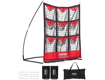 VEVOR 9-gaats honkbalnet, 91,4 x 76 cm, softbal honkbaltrainingsuitrusting voor het raken van pitching-oefeningen, draagbare snelmontagetrainer met draagtas, slagzone, grondpalen, voor jongeren en