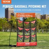 VEVOR 9-gaats honkbalnet, 91,4 x 76 cm, softbal honkbaltrainingsuitrusting voor het raken van pitching-oefeningen, draagbare snelmontagetrainer met draagtas, slagzone, grondpalen, voor jongeren en