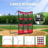 VEVOR 9-gaats honkbalnet, 91,4 x 76 cm, softbal honkbaltrainingsuitrusting voor het raken van pitching-oefeningen, draagbare snelmontagetrainer met draagtas, slagzone, grondpalen, voor jongeren en