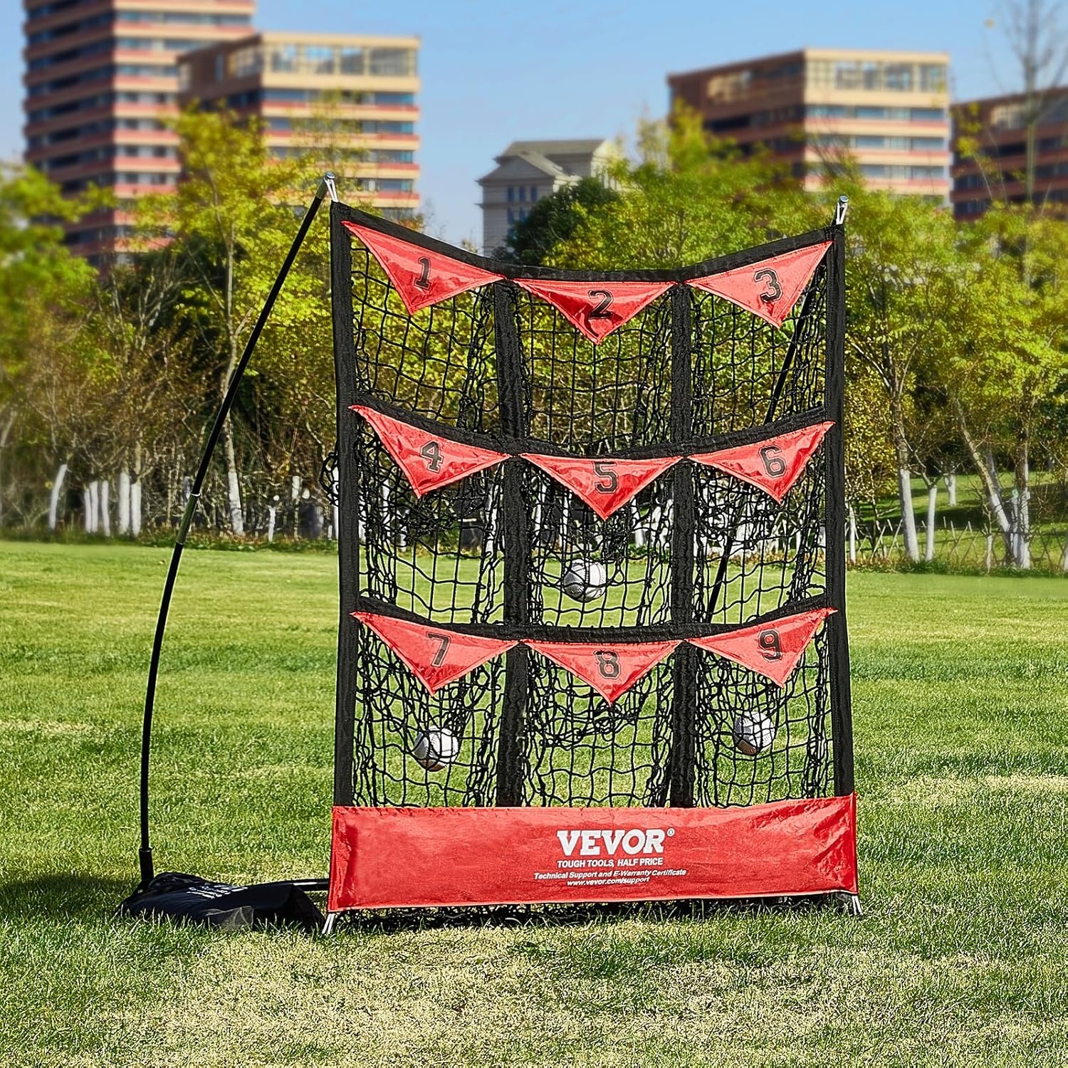VEVOR 9-gaats honkbalnet, 91,4 x 76 cm, softbal honkbaltrainingsuitrusting voor het raken van pitching-oefeningen, draagbare snelmontagetrainer met draagtas, slagzone, grondpalen, voor jongeren en