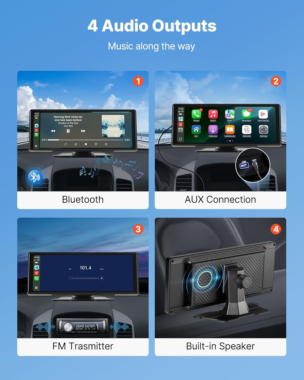 VEVOR Wireless Car Radio (254 mm) Portable Radio with Touch Screen, Compatible with Apple CarPlay Android Car, CarPlay Screen for Car with Voice Control, Mirror Link, Bluetooth, GPS Navigation - Maat 254mm