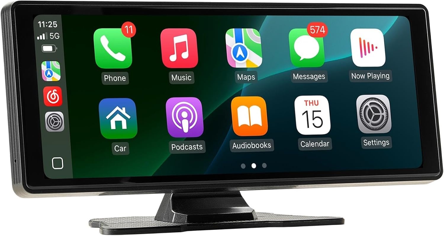 VEVOR Wireless Car Radio (254 mm) Portable Radio with Touch Screen, Compatible with Apple CarPlay Android Car, CarPlay Screen for Car with Voice Control, Mirror Link, Bluetooth, GPS Navigation - Maat 254mm