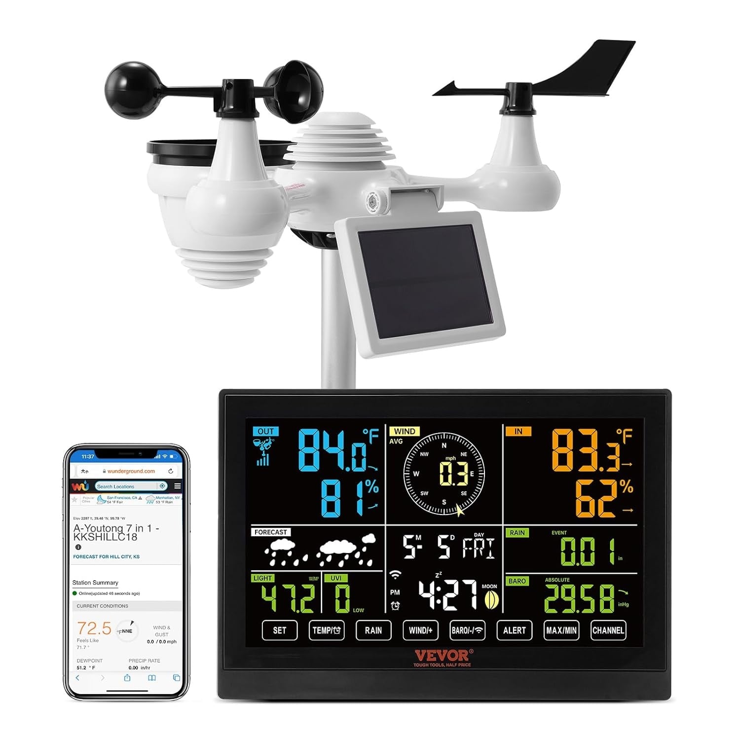 Professioneel Draadloos Weerstation met 7-in-1 Sensor & Zonne-energie (41% Korting)