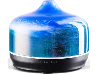 Porseme Aromadiffuser, 500 ml, handgeblazen glazen diffuser voor etherische oliën, luchtbevochtiger, ultrasoon, koele mist, stil, 7 soorten led-lichtkleuren, 15-21 uur, BPA-vrij voor woning, Dreamy