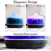 Porseme Aromadiffuser, 500 ml, handgeblazen glazen diffuser voor etherische oliën, luchtbevochtiger, ultrasoon, koele mist, stil, 7 soorten led-lichtkleuren, 15-21 uur, BPA-vrij voor woning, Dreamy