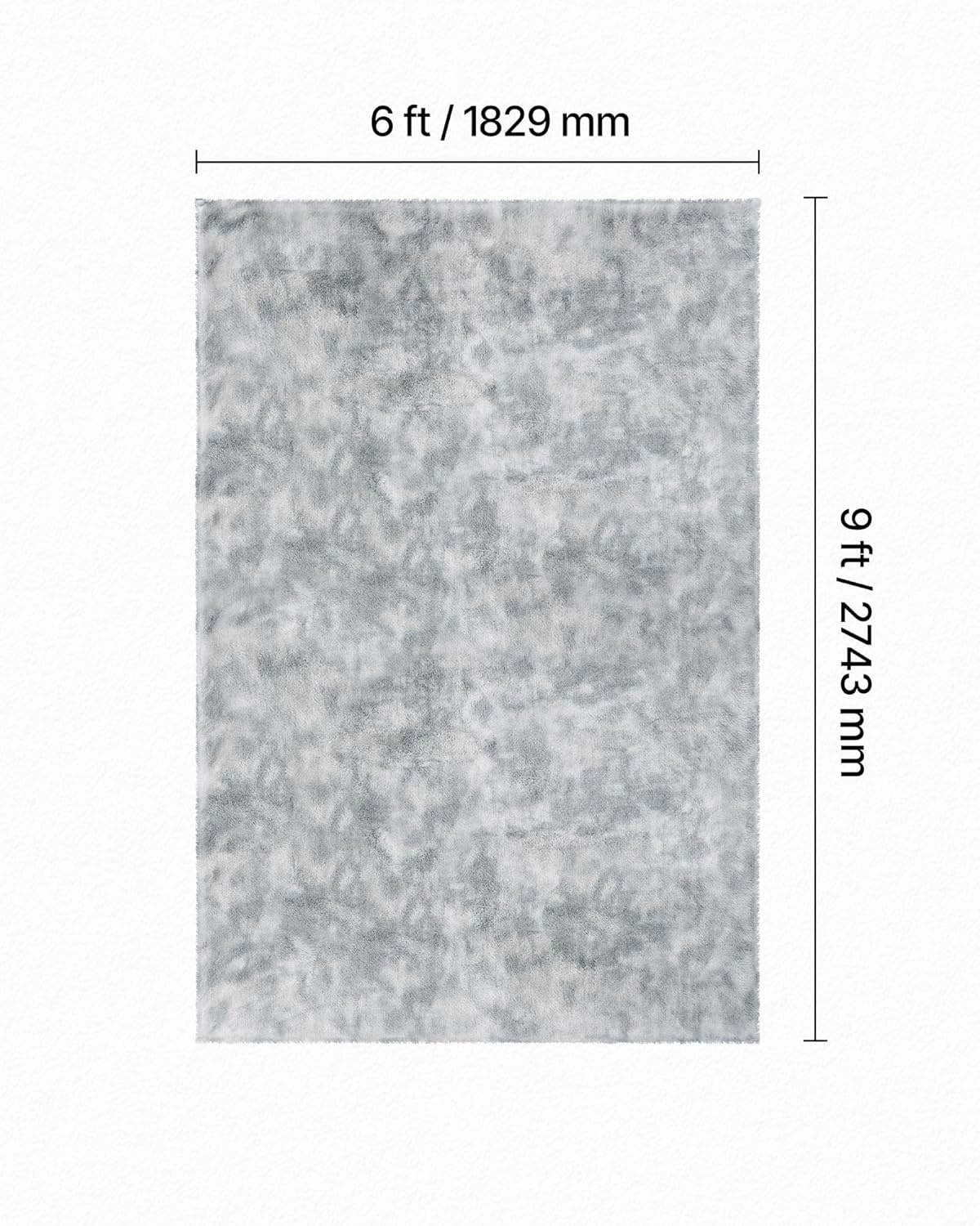 VEVOR Binnentapijt van zacht pluche met lange pool voor woonkamer, slaapkamer, modern hoogpolig esthetisch tapijt, pluisvrij, antislip, tie-dye, lichtgrijs, 1,8 x