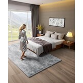 VEVOR Binnentapijt van zacht pluche met lange pool voor woonkamer, slaapkamer, modern hoogpolig esthetisch tapijt, pluisvrij, antislip, tie-dye, lichtgrijs, 1,8 x