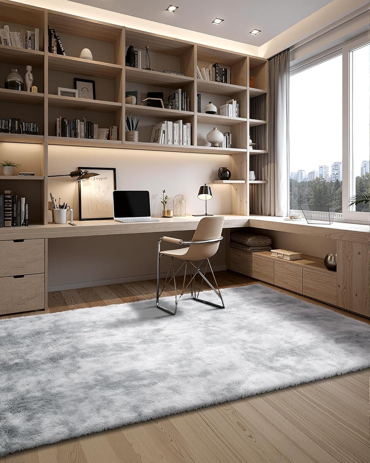 VEVOR Binnentapijt van zacht pluche met lange pool voor woonkamer, slaapkamer, modern hoogpolig esthetisch tapijt, pluisvrij, antislip, tie-dye, lichtgrijs, 1,8 x