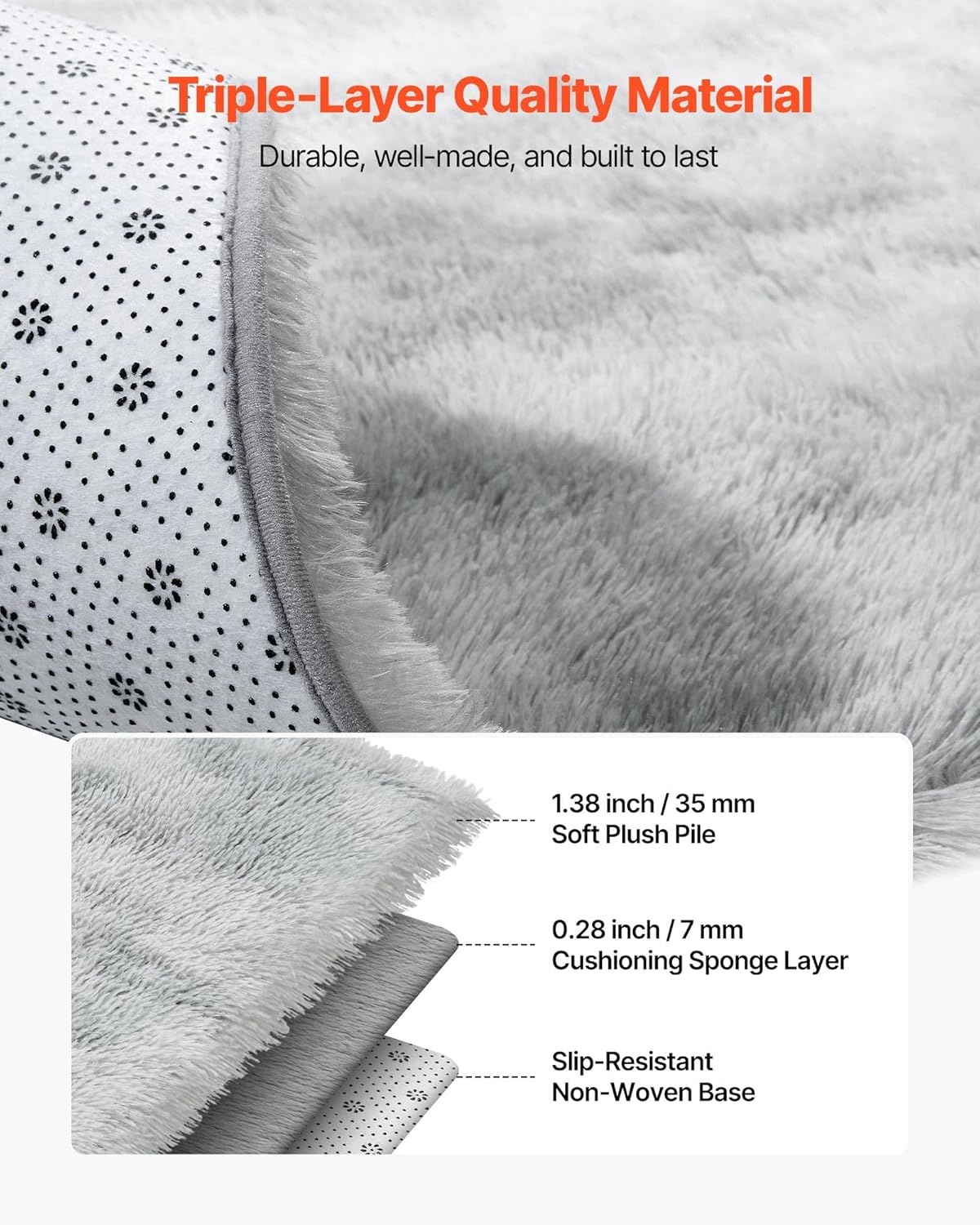 VEVOR Binnentapijt van zacht pluche met lange pool voor woonkamer, slaapkamer, modern hoogpolig esthetisch tapijt, pluisvrij, antislip, tie-dye, lichtgrijs, 1,8 x