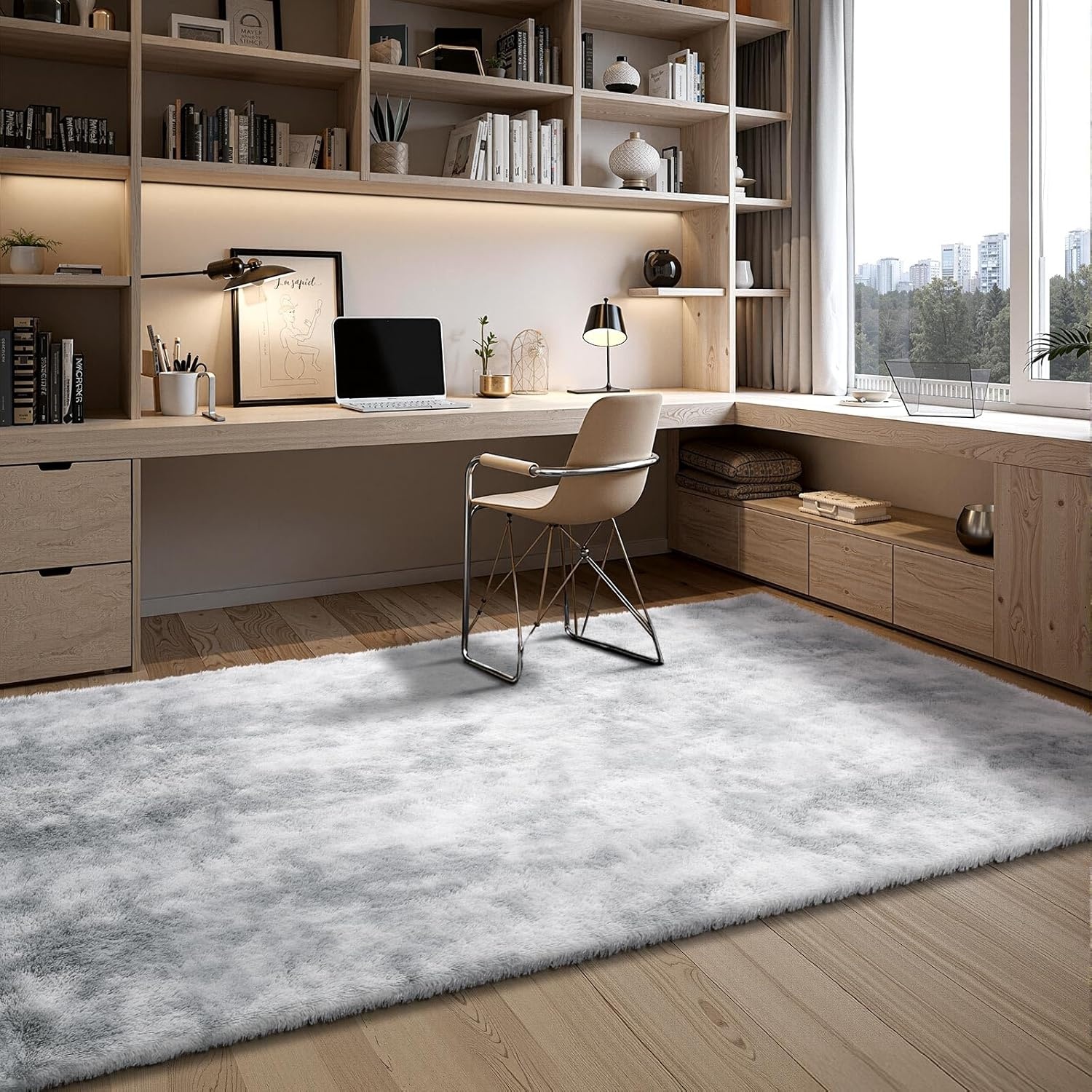 VEVOR Binnentapijt van zacht pluche met lange pool voor woonkamer, slaapkamer, modern hoogpolig esthetisch tapijt, pluisvrij, antislip, tie-dye, lichtgrijs, 1,8 x