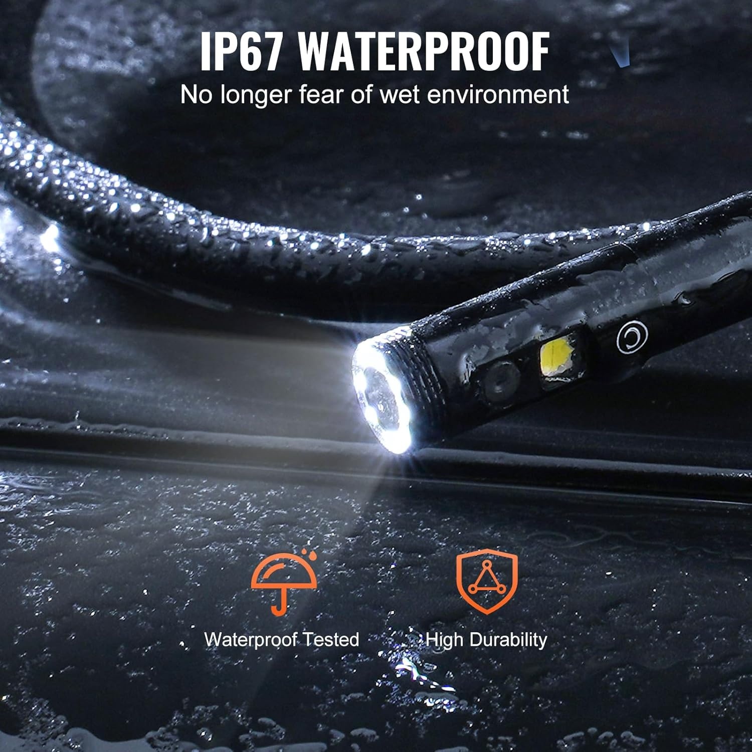 VEVOR Endoscoopcamera met dubbele lens, met halfharde kabel, 15 m, 1080p inspectiecamera met display, 8 + 1 ledverlichting, waterdicht conform IP67, voor auto's en loodgieterswerk, 145 x 85 x 26 mm