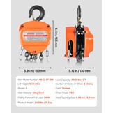 VEVOR Trekkoord met 2 T draagvermogen, handketting, 3 m hefhoogte, hoes met G80-ketting, krachtige takel, handmatige takel voor garages, magazijnen, automobielmachines, oranje