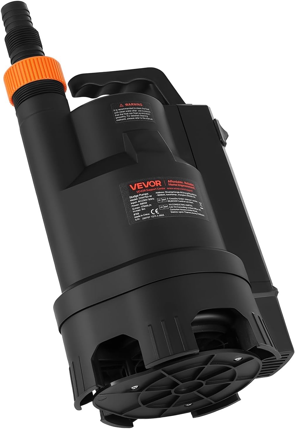 VEVOR Dompelpomp 690 W 17500 l/u voor vuil en schoon water van PP-GF20 met automatische vlotterschakelaar, lange kabel, max. hefhoogte 9 m, voor zwembad, tuin