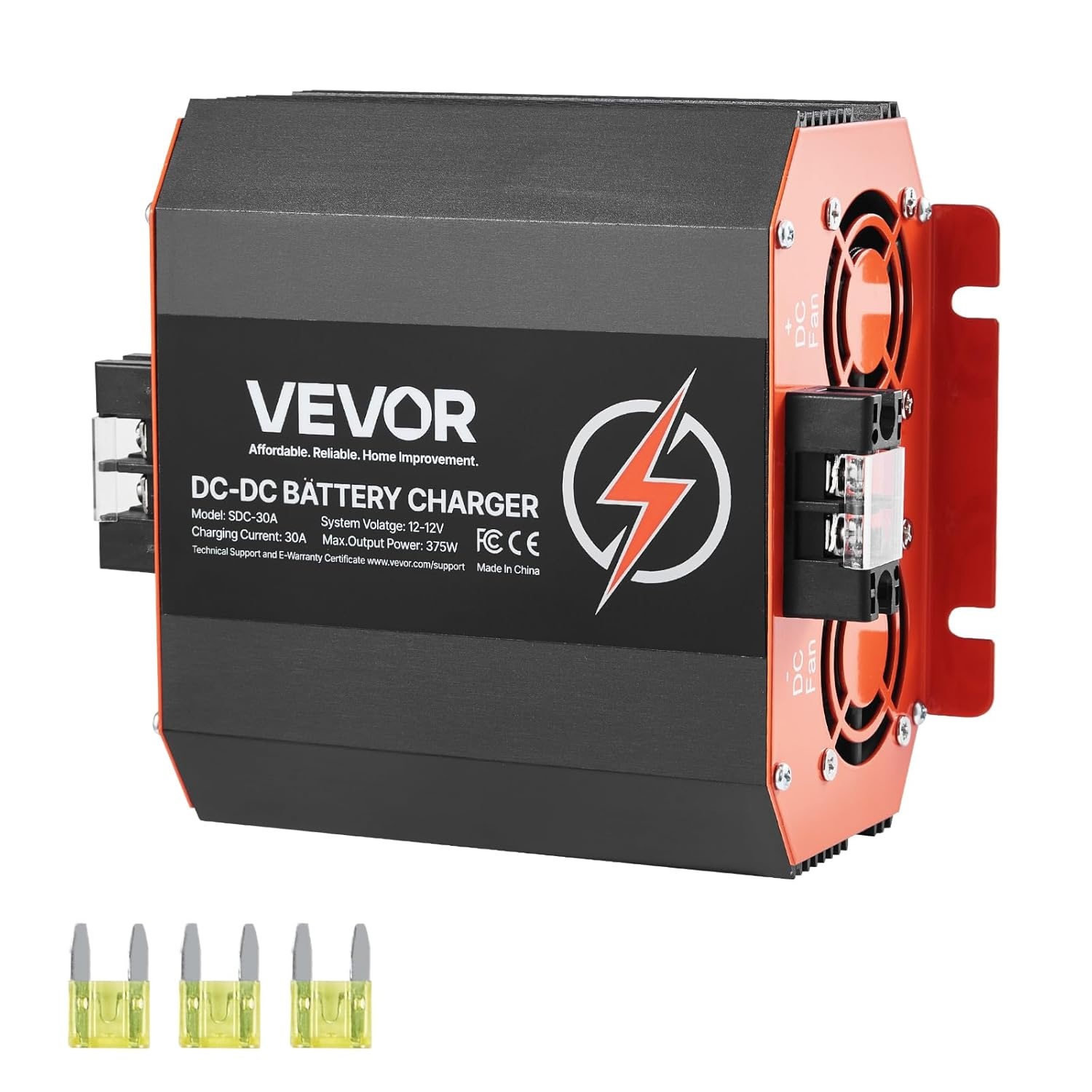 VEVOR DC-DC Acculader 12V 30A - 375W - Zwart - Geschikt voor Lithium, AGM, Gel en Loodaccu's