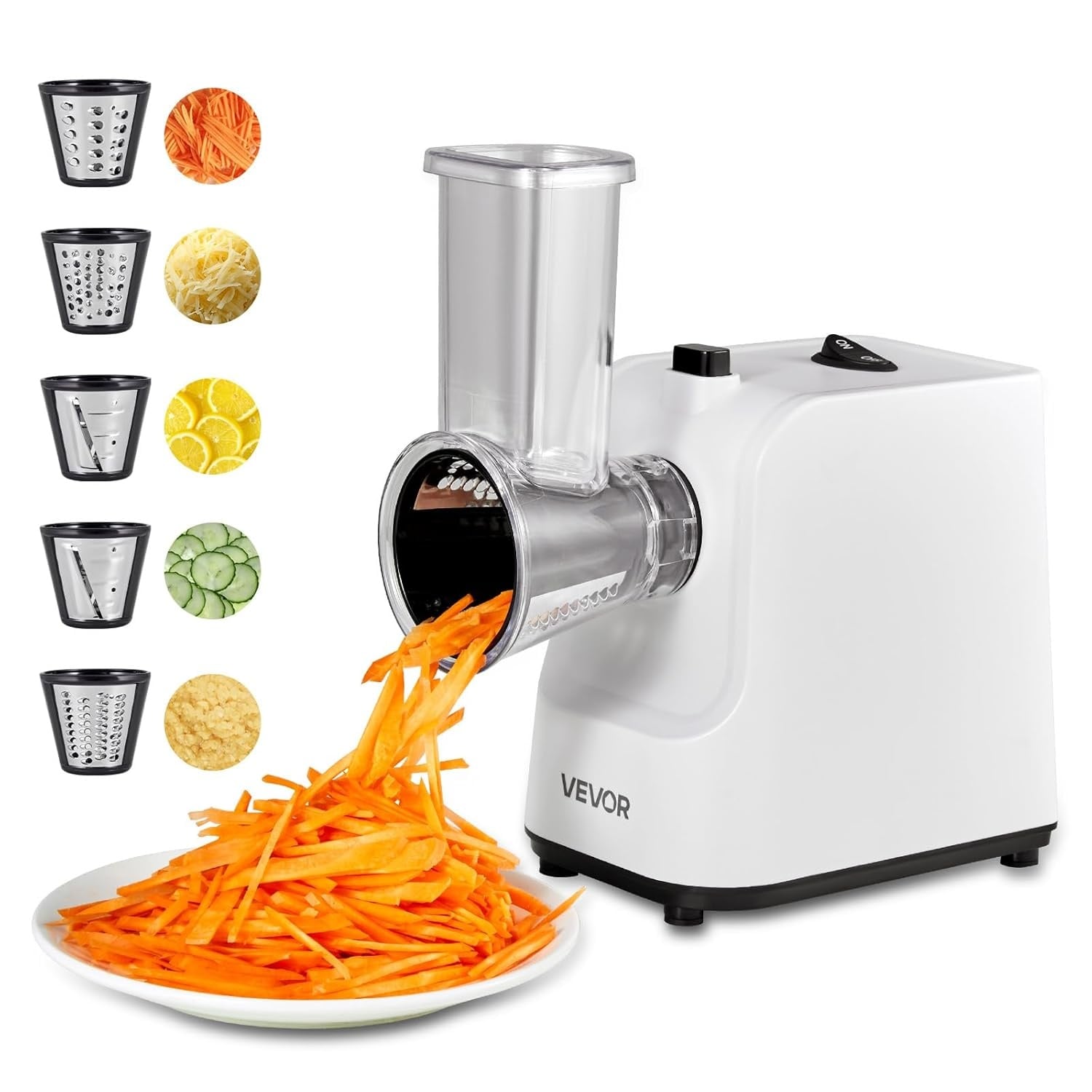 VEVOR Elektrische Groentesnijder 200W - 5-in-1 Keukenmachine met RVS Messen - RVS Kleur
