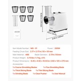 VEVOR Elektrische Groentesnijder 200W - 5-in-1 Keukenmachine met RVS Messen - RVS Kleur