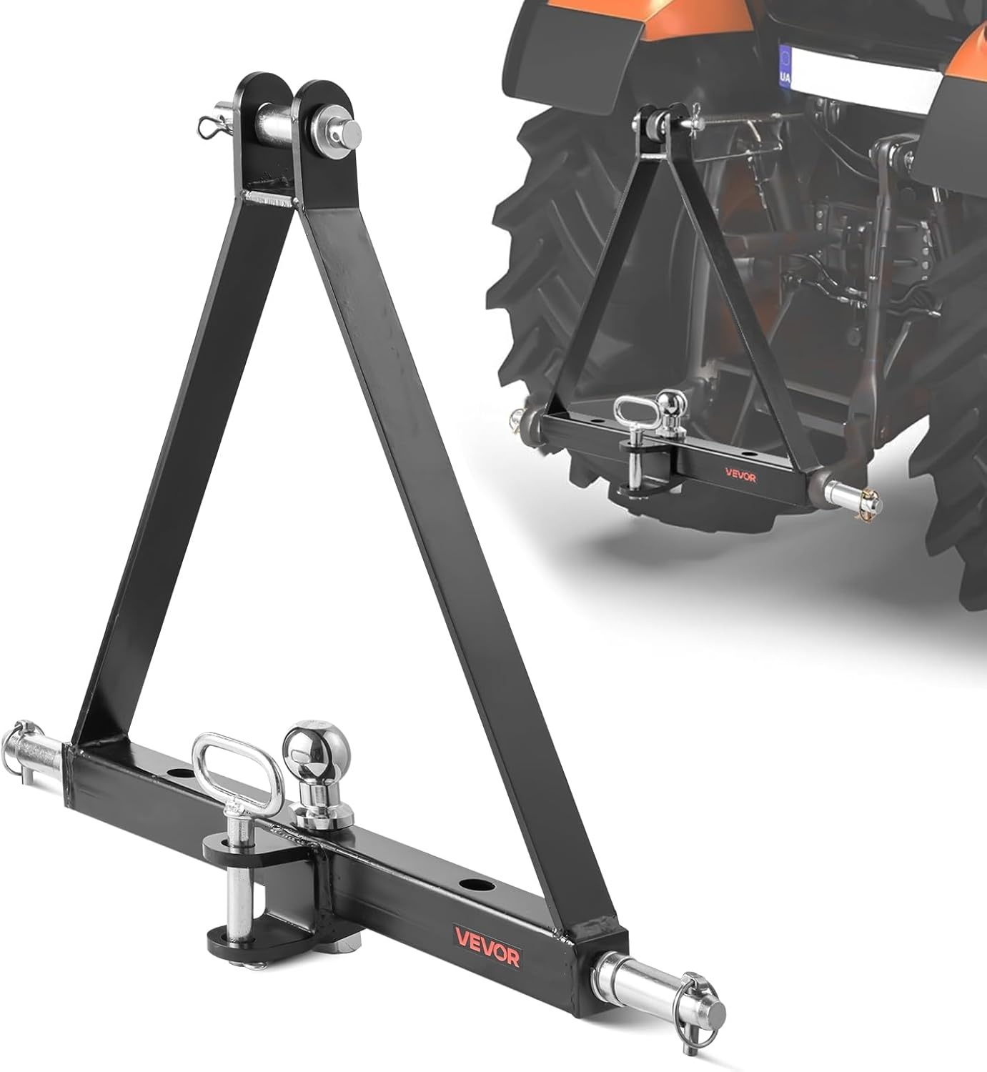 VEVOR 3-punts ontvanger met 50,8 mm ontvanger, 3-punts snelkoppeling, capaciteit ca. 2721,5 kg, adapter voor sleepstang voor zware tractoren, kleur zwart