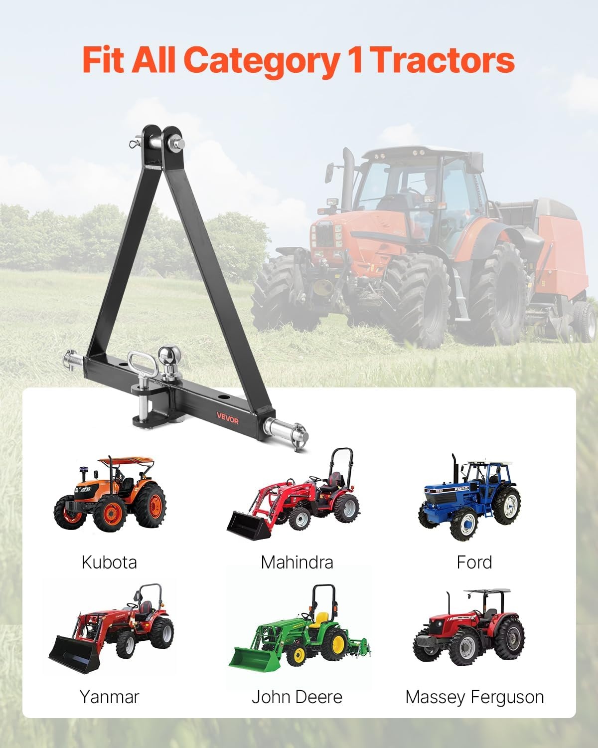 VEVOR 3-punts ontvanger met 50,8 mm ontvanger, 3-punts snelkoppeling, capaciteit ca. 2721,5 kg, adapter voor sleepstang voor zware tractoren, kleur zwart