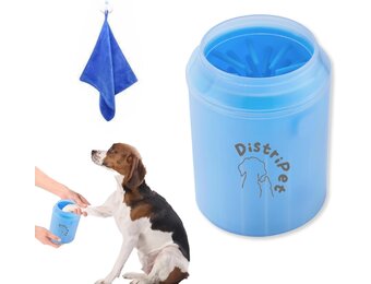 Hondenpootreiniger van siliconen, draagbaar, afneembaar, met microvezel handdoek voor honden, voor het reinigen van vuile voeten van huisdieren, blauw