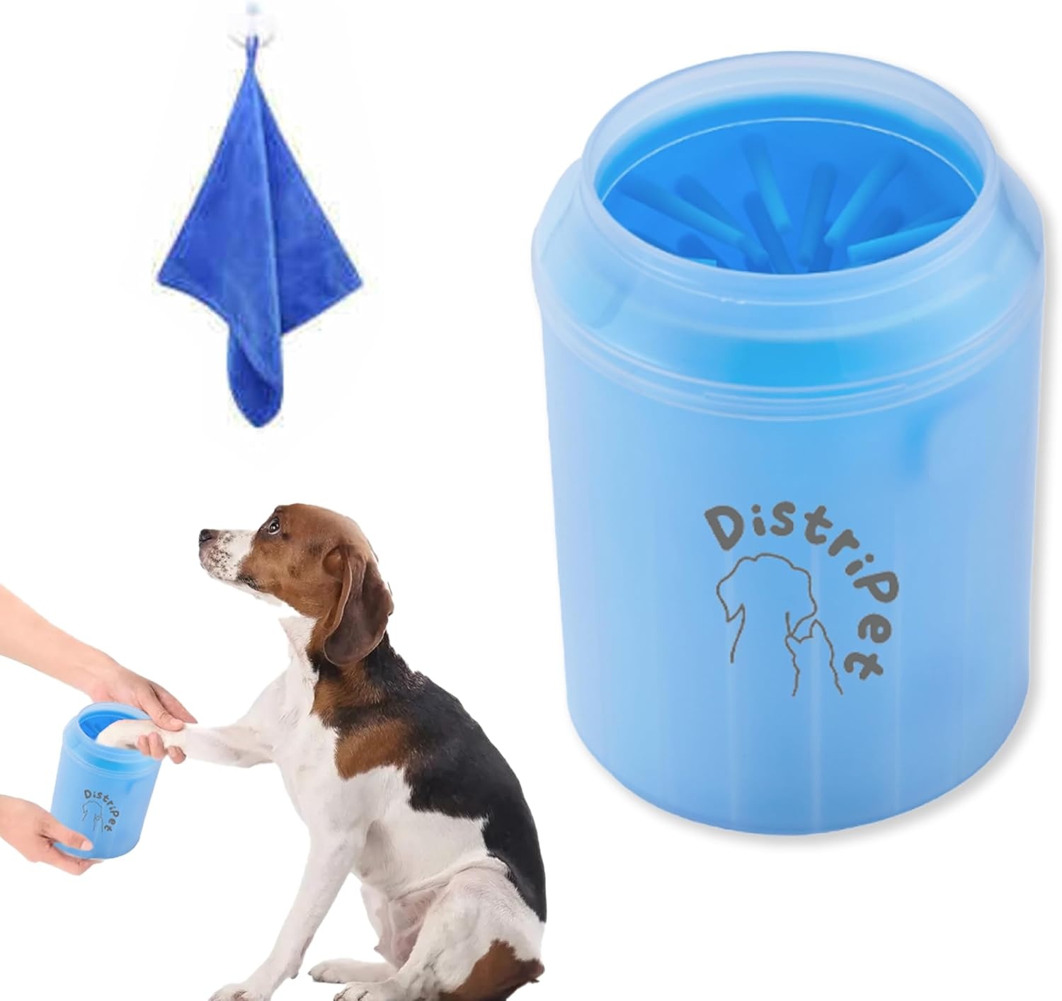 Hondenpootreiniger van siliconen, draagbaar, afneembaar, met microvezel handdoek voor honden, voor het reinigen van vuile voeten van huisdieren, blauw