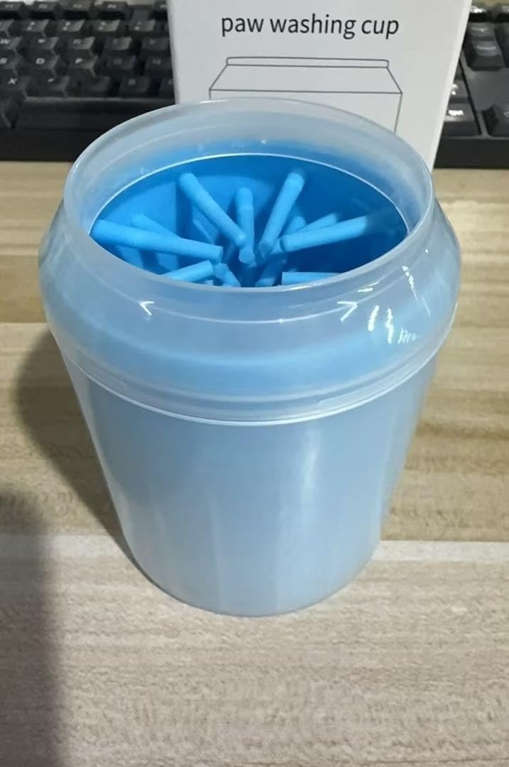 Hondenpootreiniger van siliconen, draagbaar, afneembaar, met microvezel handdoek voor honden, voor het reinigen van vuile voeten van huisdieren, blauw