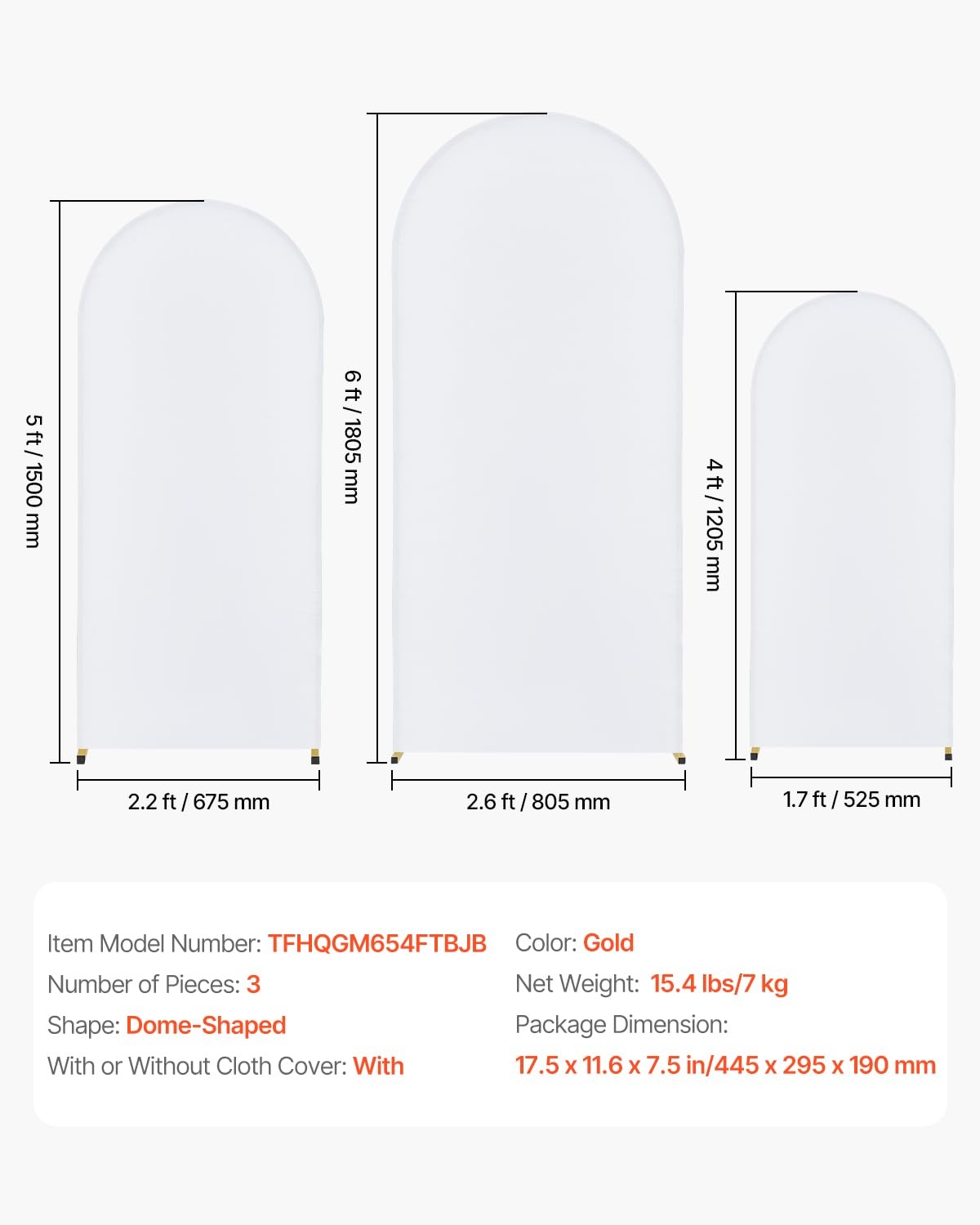 VEVOR 3 x achtergrondstandaard voor bruiloftsboog 1805/1500/1205 mm, met kastaansluiting en dwarsbalkdesign, gouden houder met chiffon, voor verjaardagen, feesten, vakantie