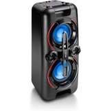 Karcher PS 4460 PartyBox in schwarz, Tragbarer Bluetooth Lautsprecher groß, Party Musikbox mit kraftvollem Bass und Lichteffekten, Mobile Box mit Akku, mit Radio, USB, inkl. Mikrofon