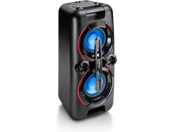 Karcher PS 4460 PartyBox in schwarz, Tragbarer Bluetooth Lautsprecher groß, Party Musikbox mit kraftvollem Bass und Lichteffekten, Mobile Box mit Akku, mit Radio, USB, inkl. Mikrofon