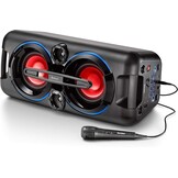 Karcher PS 4460 PartyBox in schwarz, Tragbarer Bluetooth Lautsprecher groß, Party Musikbox mit kraftvollem Bass und Lichteffekten, Mobile Box mit Akku, mit Radio, USB, inkl. Mikrofon