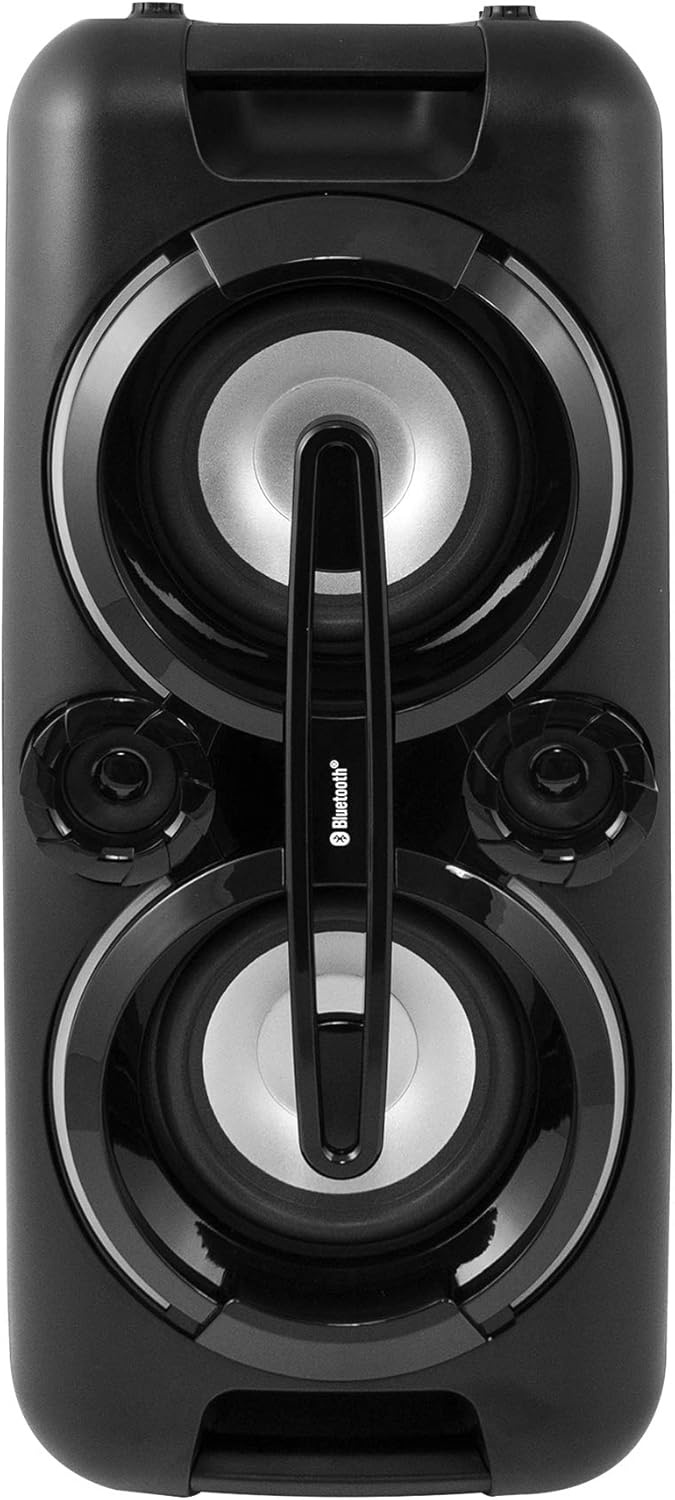 Karcher PS 4460 PartyBox in schwarz, Tragbarer Bluetooth Lautsprecher groß, Party Musikbox mit kraftvollem Bass und Lichteffekten, Mobile Box mit Akku, mit Radio, USB, inkl. Mikrofon