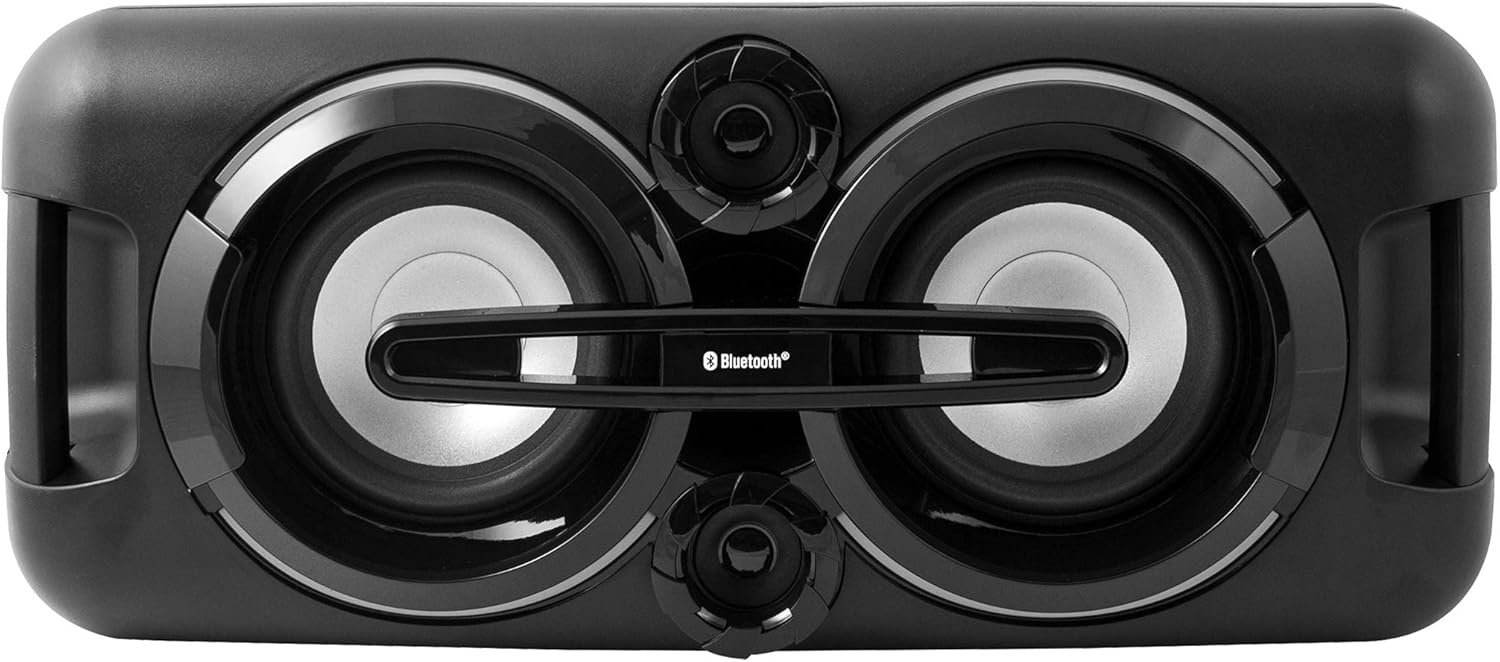 Karcher PS 4460 PartyBox in schwarz, Tragbarer Bluetooth Lautsprecher groß, Party Musikbox mit kraftvollem Bass und Lichteffekten, Mobile Box mit Akku, mit Radio, USB, inkl. Mikrofon