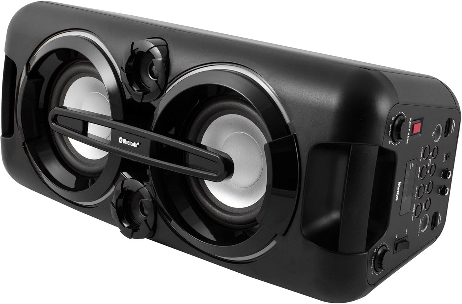 Karcher PS 4460 PartyBox in schwarz, Tragbarer Bluetooth Lautsprecher groß, Party Musikbox mit kraftvollem Bass und Lichteffekten, Mobile Box mit Akku, mit Radio, USB, inkl. Mikrofon