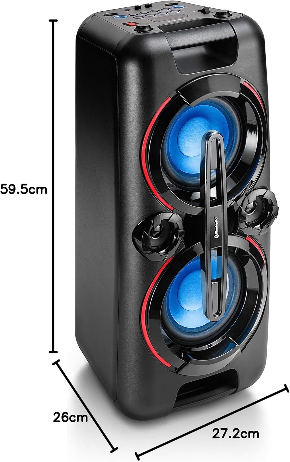 Karcher PS 4460 PartyBox in schwarz, Tragbarer Bluetooth Lautsprecher groß, Party Musikbox mit kraftvollem Bass und Lichteffekten, Mobile Box mit Akku, mit Radio, USB, inkl. Mikrofon