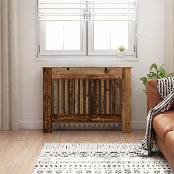 vidaXL Radiatorafdekking Oud Hout 112 x 19 x 81,5 cm Bewerkt hout