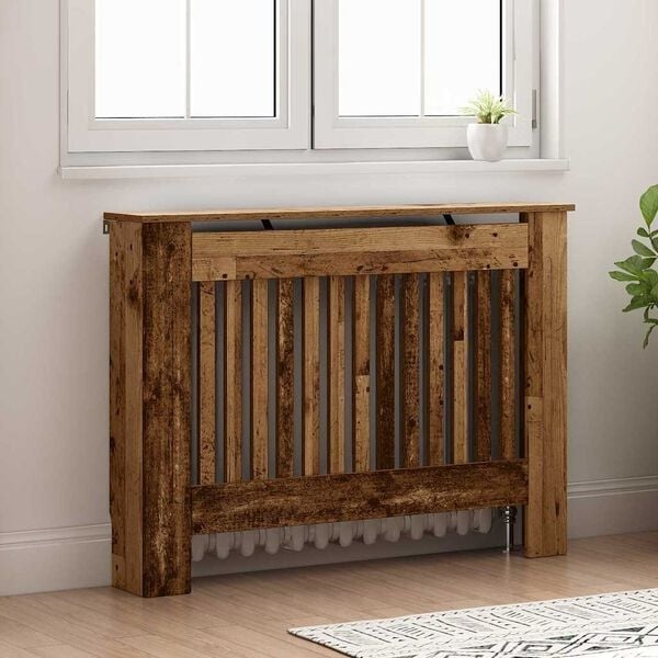 vidaXL Radiatorafdekking Oud Hout 112 x 19 x 81,5 cm Bewerkt hout