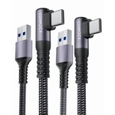 2Pack USB C Android Auto Kabel 90 Graden Kabel 10Gbps Data USB 3.1 Gen 2 Type C QC3.0 3.1A USB A naar C Opladen voor iPhone 15 Pro Max Samsung Note 20 Galaxy S23/S22/S21 Z Flip 5 Tab S9 Pixel 8 1M - Maat 1M