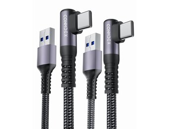 2Pack USB C Android Auto Kabel 90 Graden Kabel 10Gbps Data USB 3.1 Gen 2 Type C QC3.0 3.1A USB A naar C Opladen voor iPhone 15 Pro Max Samsung Note 20 Galaxy S23/S22/S21 Z Flip 5 Tab S9 Pixel 8 1M - Maat 1M