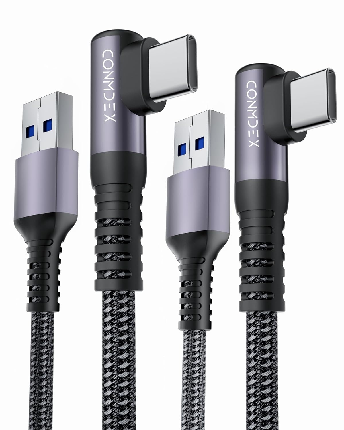 2Pack USB C Android Auto Kabel 90 Graden Kabel 10Gbps Data USB 3.1 Gen 2 Type C QC3.0 3.1A USB A naar C Opladen voor iPhone 15 Pro Max Samsung Note 20 Galaxy S23/S22/S21 Z Flip 5 Tab S9 Pixel 8 1M - Maat 1M