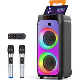 JYX Karaokemachine met 2 draadloze microfoons voor volwassenen, 8 inch subwoofer grote Bluetooth-luidspreker met 500W piekvermogen, PA-systeem met DJ-licht, rollende wielen en trolley (meerkleurig)