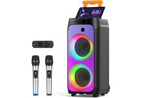 Karaokemachine met 2 Microfoons: 500W, Bluetooth & DJ-licht - 64% Korting