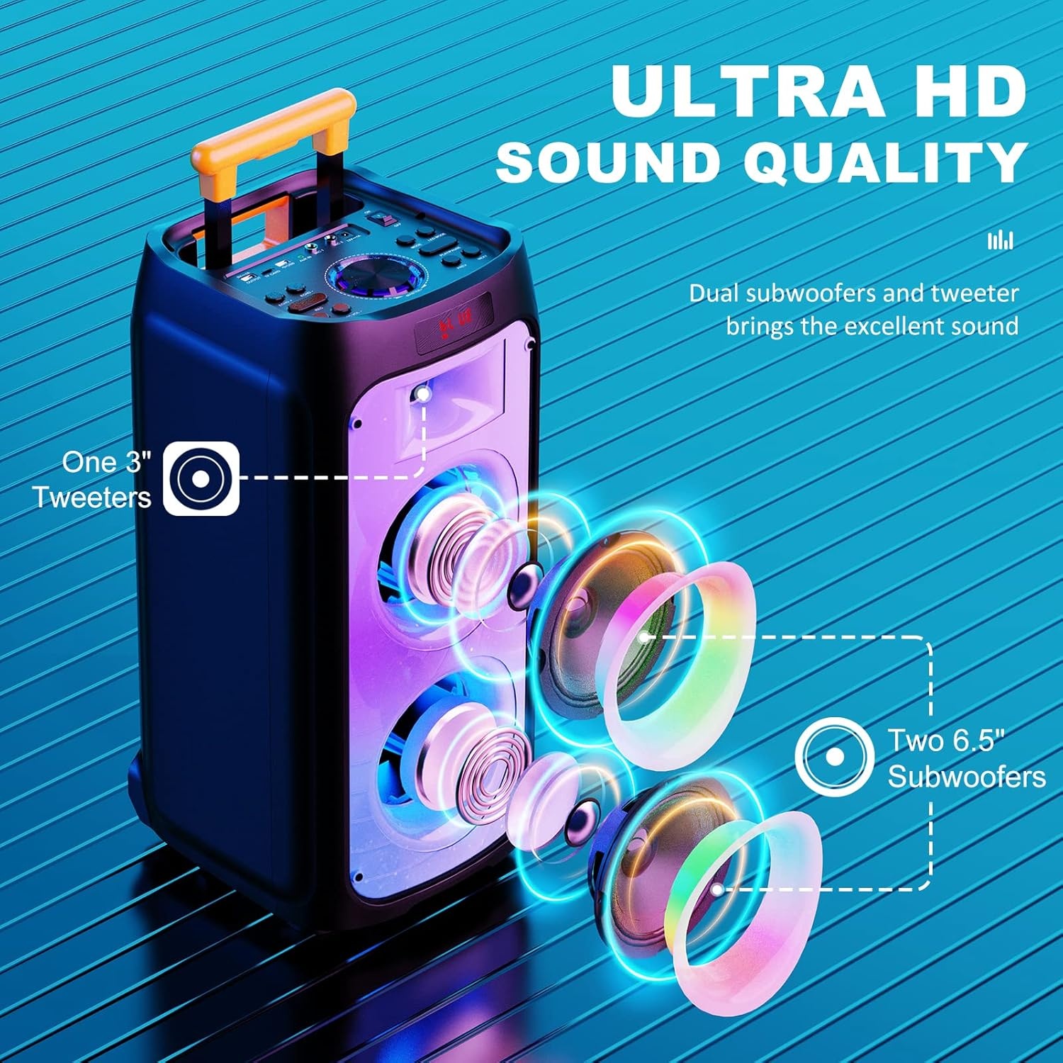 JYX Karaokemachine met 2 draadloze microfoons voor volwassenen, 8 inch subwoofer grote Bluetooth-luidspreker met 500W piekvermogen, PA-systeem met DJ-licht, rollende wielen en trolley (meerkleurig)