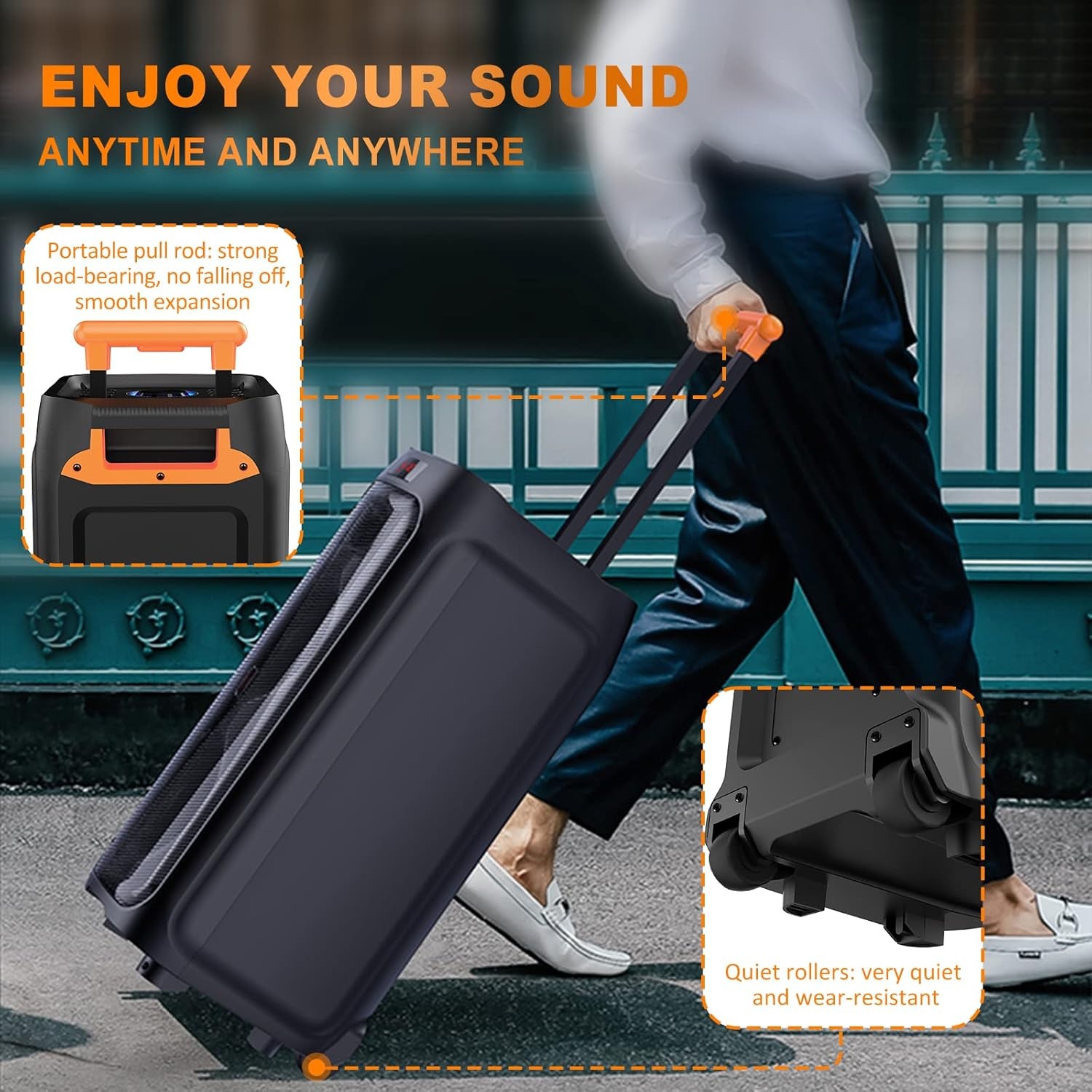 JYX Karaokemachine met 2 draadloze microfoons voor volwassenen, 8 inch subwoofer grote Bluetooth-luidspreker met 500W piekvermogen, PA-systeem met DJ-licht, rollende wielen en trolley (meerkleurig)