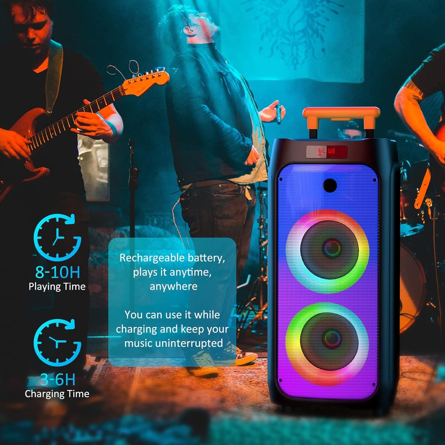 JYX Karaokemachine met 2 draadloze microfoons voor volwassenen, 8 inch subwoofer grote Bluetooth-luidspreker met 500W piekvermogen, PA-systeem met DJ-licht, rollende wielen en trolley (meerkleurig)