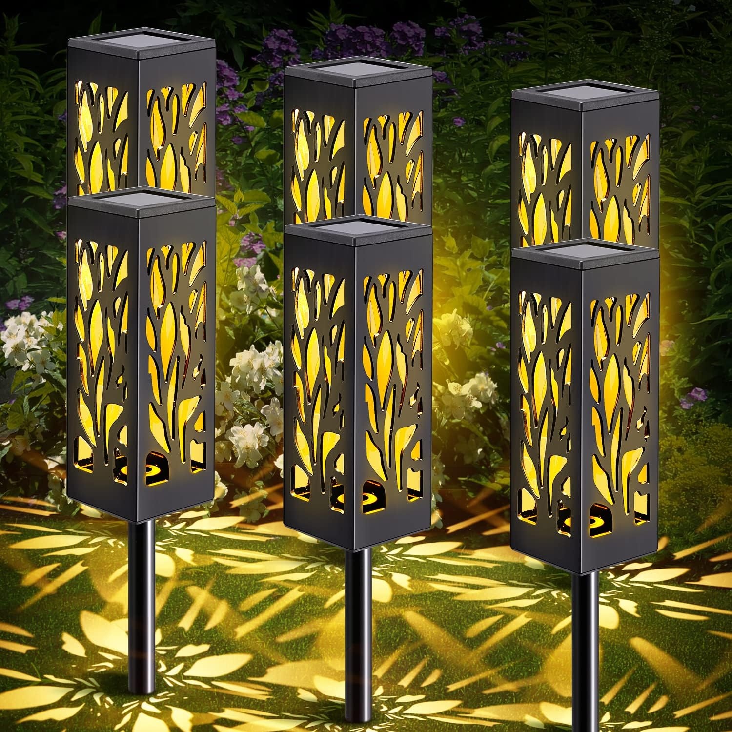 Zonnelampen voor buiten en tuin, 6 stuks zonnelampen voor buiten, IP65 waterdicht, zonnelampen voor buiten, auto aan/uit + 18 led-zonnelampen voor buiten, tuin, 90 lumen