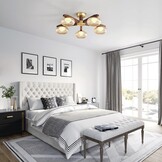 Moderne Plafondlamp Walnoothout met 5xBronzen LED, Dimbaar 3000K-6000K voor Woonkamer, Slaapkamer, Keuken, Eetkamer