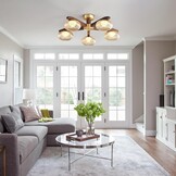 Moderne Plafondlamp Walnoothout met 5xBronzen LED, Dimbaar 3000K-6000K voor Woonkamer, Slaapkamer, Keuken, Eetkamer