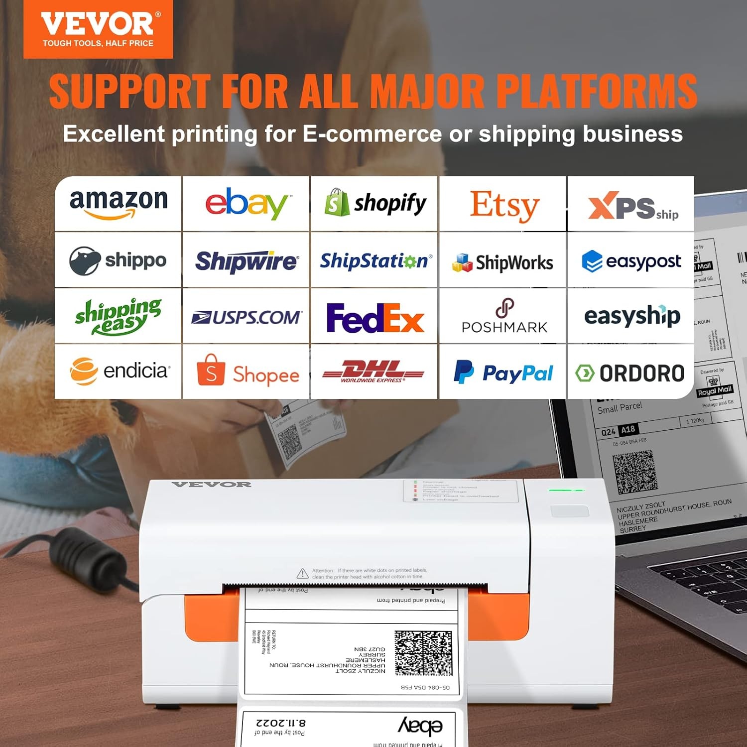 VEVOR Edesive Verzendlabelprinter, thermo-etiketteermachine